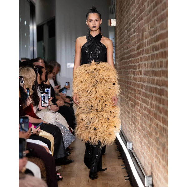 LAPOINTE Multi Feather Embroidery High Waist Skirt - Yellow Skirts - New York Luxury Fashion at Coveti