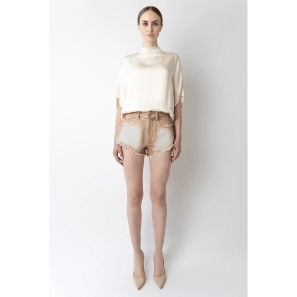LAPOINTE Pigment Denim Base Mini Short - Beige Shorts - New York Luxury Fashion at Coveti
