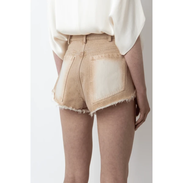 LAPOINTE Pigment Denim Base Mini Short - Beige Shorts - New York Luxury Fashion at Coveti