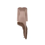 LAPOINTE Satin Asymmetrical Dress With Feathers - Beige Dresses - New York Luxury Fashion at Coveti