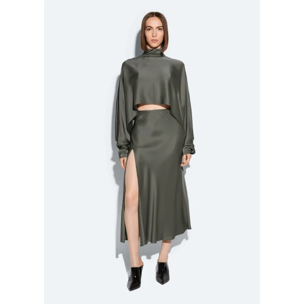 LAPOINTE Satin Bias Midi Skirt - Green Skirts - New York Luxury Fashion at Coveti