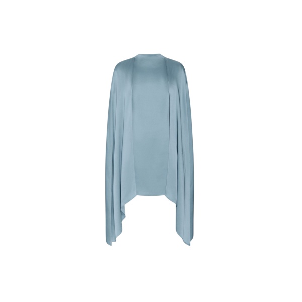 LAPOINTE Satin Cape Sleeve Mini Dress - Blue Dresses - New York Luxury Fashion at Coveti
