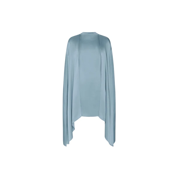 LAPOINTE Satin Cape Sleeve Mini Dress - Blue Dresses - New York Luxury Fashion at Coveti
