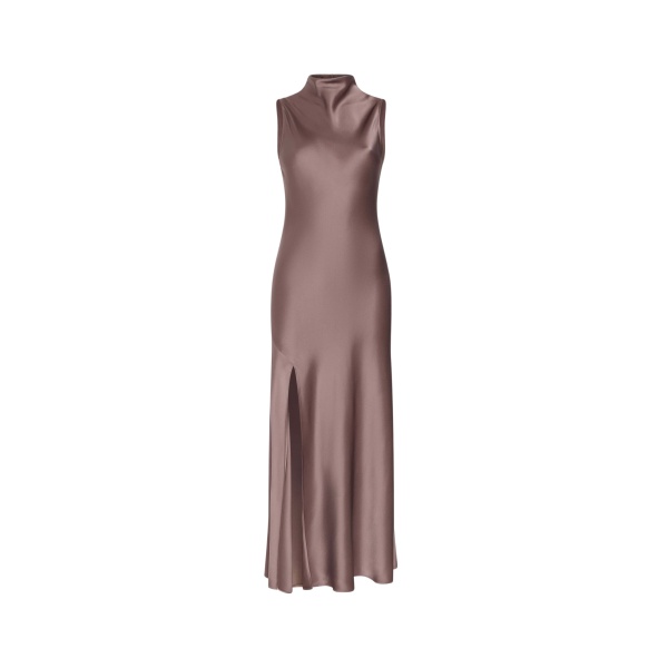 LAPOINTE Satin Drape Neck Sleeveless Gown - Brown Dresses - New York Luxury Fashion at Coveti