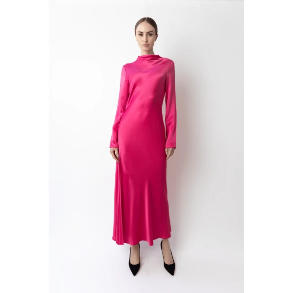 LAPOINTE Satin Draped Neck Bias Dress - Pink Dresses - New York Luxury Fashion at Coveti