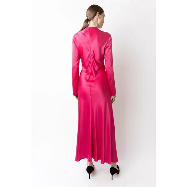 LAPOINTE Satin Draped Neck Bias Dress - Pink Dresses - New York Luxury Fashion at Coveti