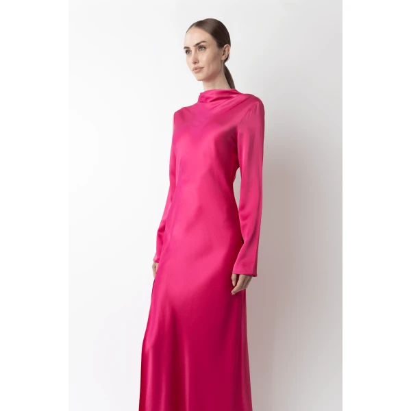 LAPOINTE Satin Draped Neck Bias Dress - Pink Dresses - New York Luxury Fashion at Coveti