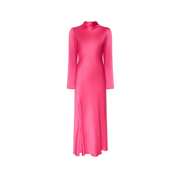 LAPOINTE Satin Draped Neck Bias Dress - Pink Dresses - New York Luxury Fashion at Coveti