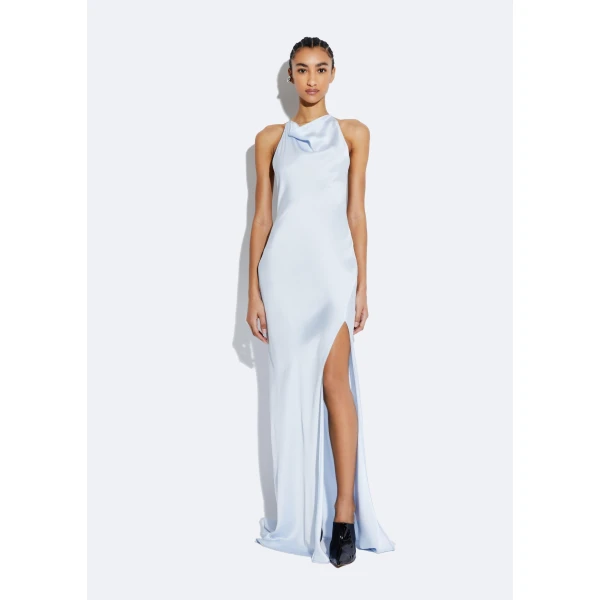 LAPOINTE Satin Halter Gown - Blue Dresses - New York Luxury Fashion at Coveti