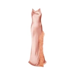 LAPOINTE Satin Halter Gown With Feathers - Pink Dresses - New York Luxury Fashion at Coveti