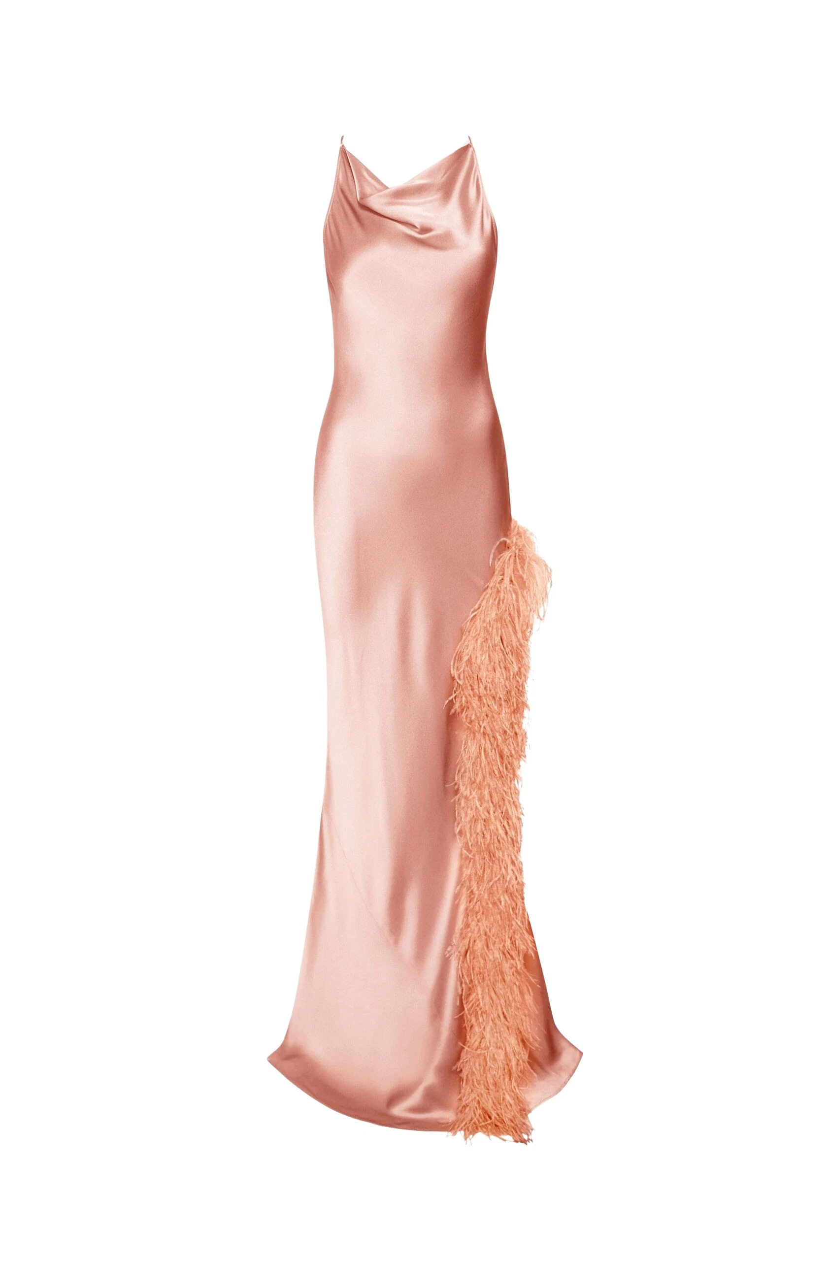 Lapointe-Satin-Halter-Gown-With-Feathers-scaled99435_nobg LAPOINTE Satin Halter Gown With Feathers - Pink Dresses - New York Luxury Fashion at Coveti