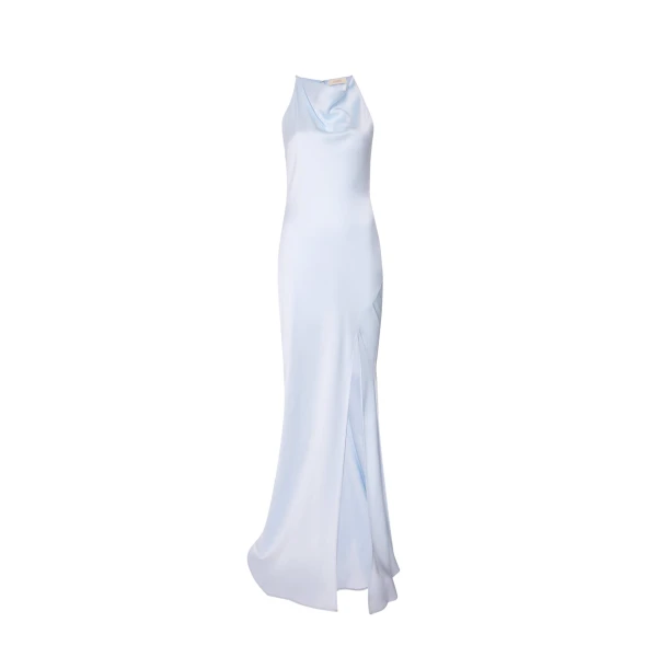 LAPOINTE Satin Halter Gown - Blue Dresses - New York Luxury Fashion at Coveti