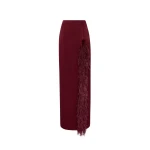 LAPOINTE Satin High Waist Slit Maxi Skirt With Feathers - Red Skirts - New York Luxury Fashion at Coveti