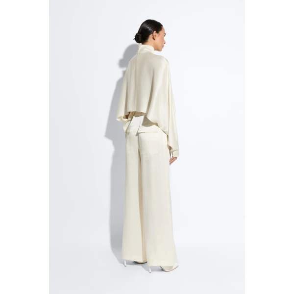 LAPOINTE Satin Relaxed Pleated Pant - Ivory Pants - New York Luxury Fashion at Coveti