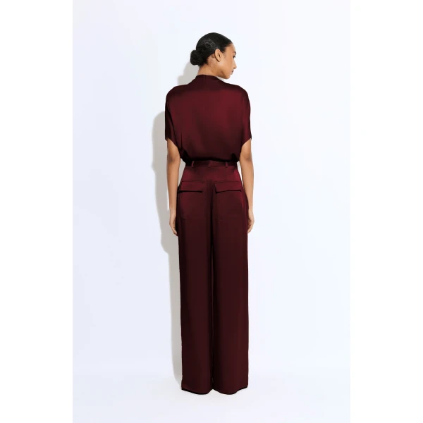 LAPOINTE Satin Relaxed Pleated Pant - Red Pants - New York Luxury Fashion at Coveti