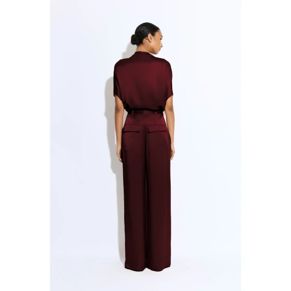 LAPOINTE Satin Relaxed Pleated Pant - Beige Pants - New York Luxury Fashion at Coveti