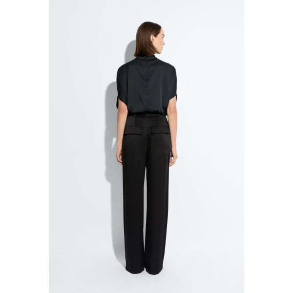 LAPOINTE Satin Relaxed Pleated Pant - Black Pants - New York Luxury Fashion at Coveti