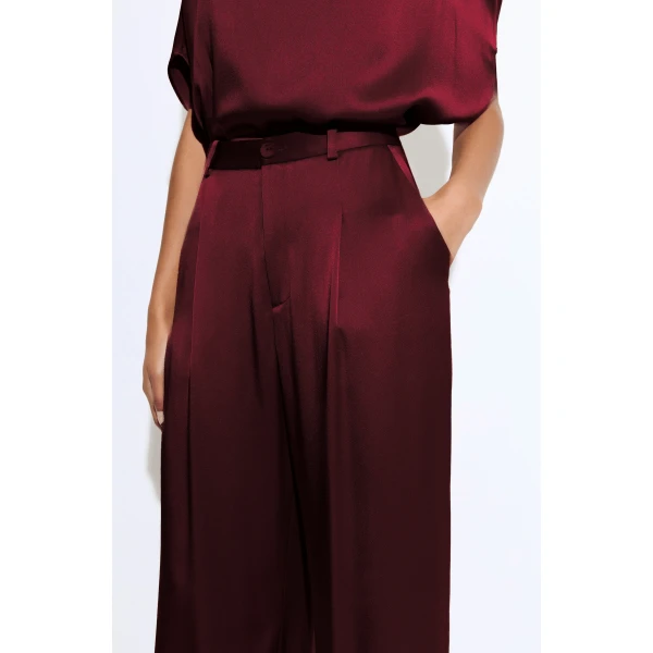 LAPOINTE Satin Relaxed Pleated Pant - Beige Pants - New York Luxury Fashion at Coveti