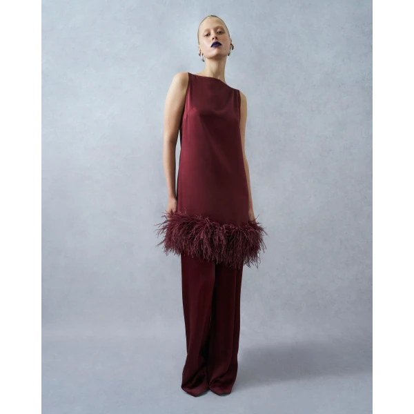 LAPOINTE Satin Relaxed Pleated Pant - Red Pants - New York Luxury Fashion at Coveti