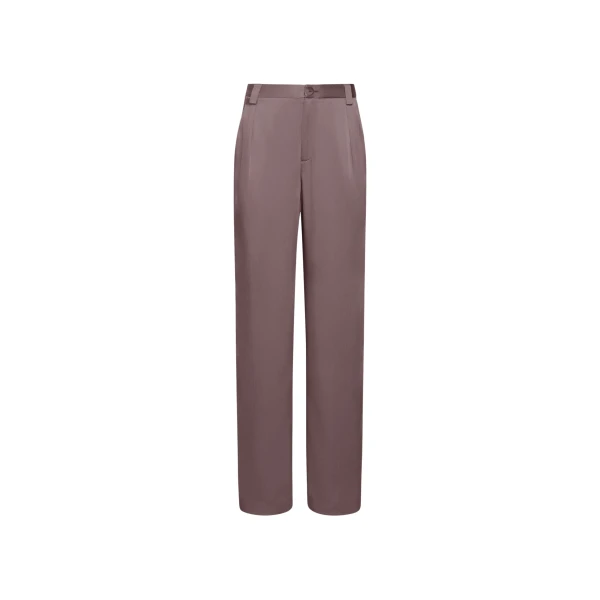 LAPOINTE Satin Relaxed Pleated Pant - Brown Pants - New York Luxury Fashion at Coveti