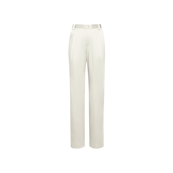 LAPOINTE Satin Relaxed Pleated Pant - Ivory Pants - New York Luxury Fashion at Coveti
