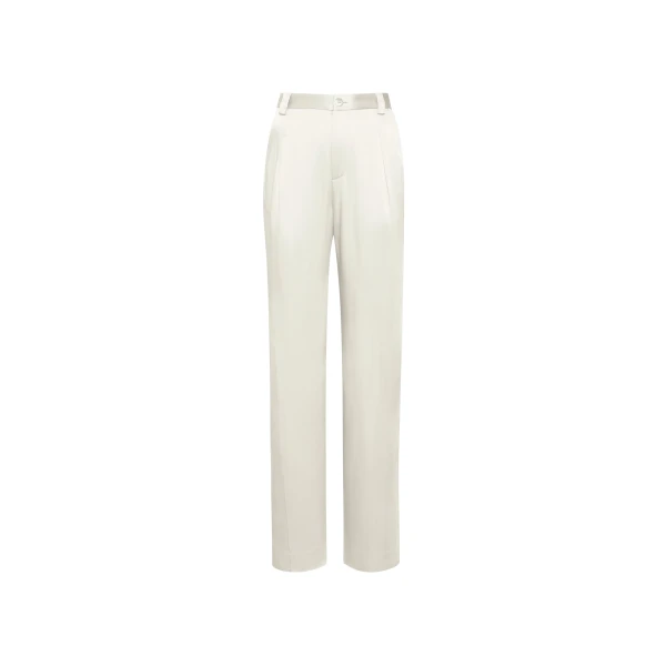 LAPOINTE Satin Relaxed Pleated Pant - Ivory Pants - New York Luxury Fashion at Coveti