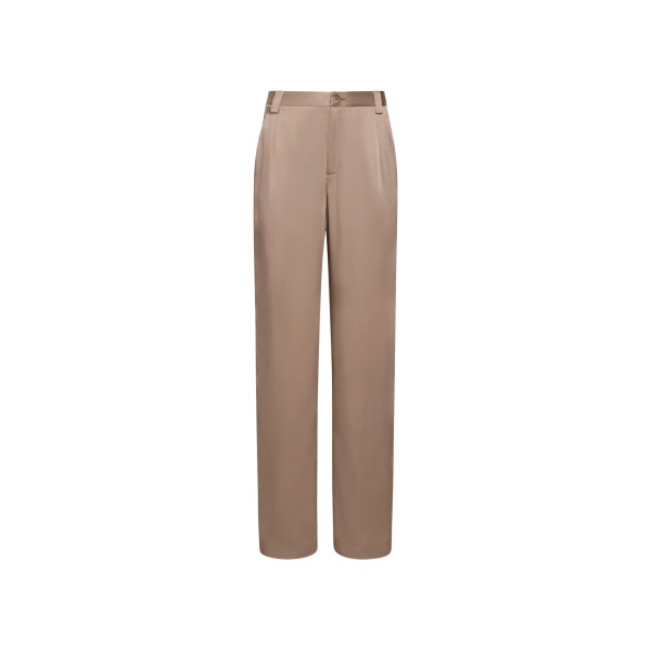 LAPOINTE Satin Relaxed Pleated Pant - Beige Pants - New York Luxury Fashion at Coveti
