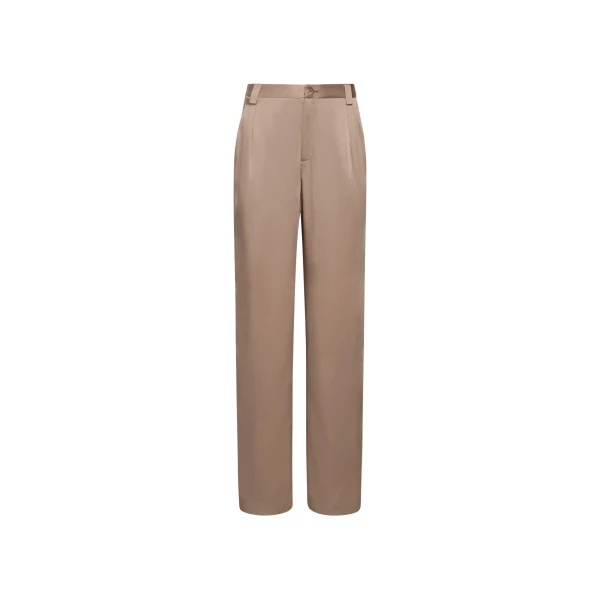 LAPOINTE Satin Relaxed Pleated Pant - Beige Pants - New York Luxury Fashion at Coveti