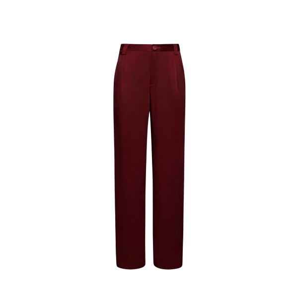 LAPOINTE Satin Relaxed Pleated Pant - Red Pants - New York Luxury Fashion at Coveti