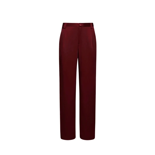 LAPOINTE Satin Relaxed Pleated Pant - Red Pants - New York Luxury Fashion at Coveti