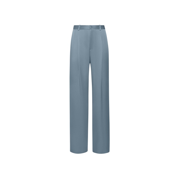 LAPOINTE Satin Relaxed Pleated Pant - Blue Pants - New York Luxury Fashion at Coveti