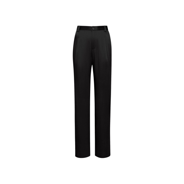 LAPOINTE Satin Relaxed Pleated Pant - Black Pants - New York Luxury Fashion at Coveti