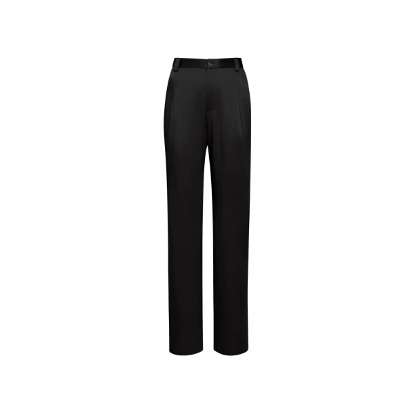 LAPOINTE Satin Relaxed Pleated Pant - Black Pants - New York Luxury Fashion at Coveti
