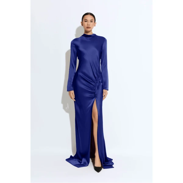 LAPOINTE Satin Tab Gown - Blue Dresses - New York Luxury Fashion at Coveti
