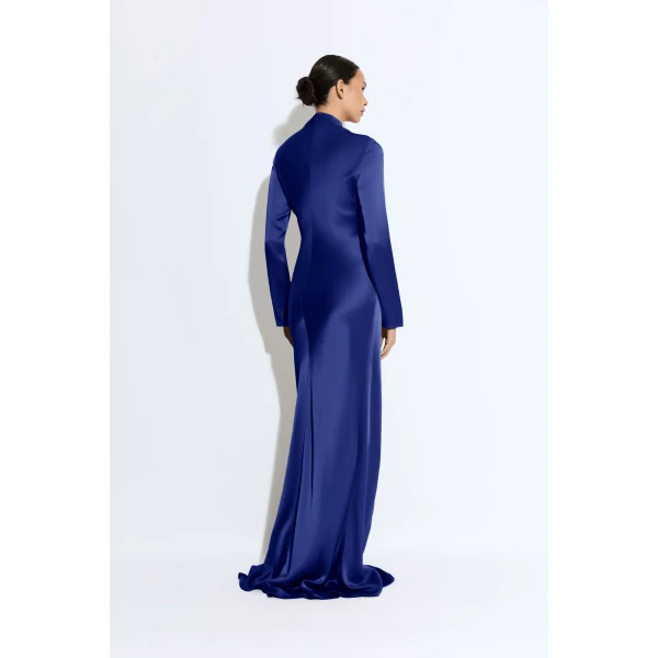 LAPOINTE Satin Tab Gown - Blue Dresses - New York Luxury Fashion at Coveti