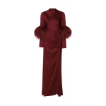 LAPOINTE Satin Tab Gown With Feathers - Red Dresses - New York Luxury Fashion at Coveti
