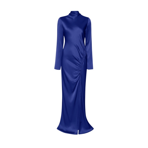 LAPOINTE Satin Tab Gown - Blue Dresses - New York Luxury Fashion at Coveti