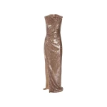 LAPOINTE Sheer Sequin Ruched Gown With Slit - Beige Dresses - New York Luxury Fashion at Coveti