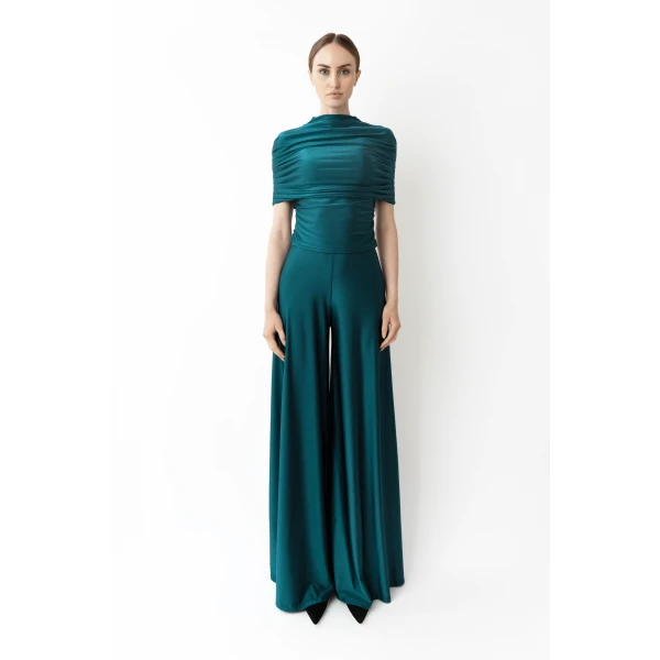LAPOINTE Shine Jersey Wide Leg Pant - Blue Pants - New York Luxury Fashion at Coveti