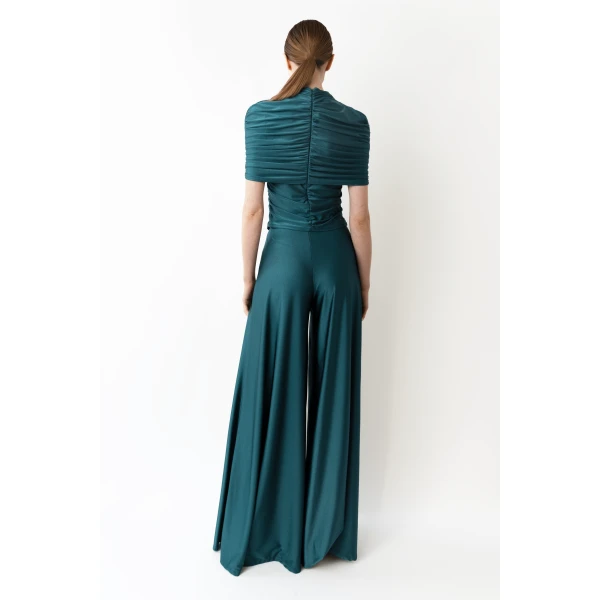 LAPOINTE Shine Jersey Wide Leg Pant - Blue Pants - New York Luxury Fashion at Coveti