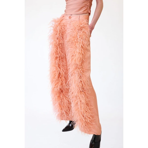 LAPOINTE Silky Twill Relaxed Pleated Pant With Feathers - Pink Pants - New York Luxury Fashion at Coveti