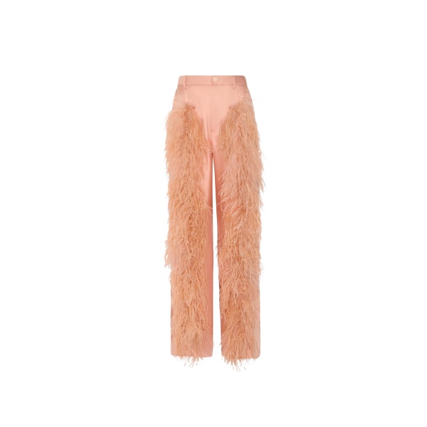 LAPOINTE Silky Twill Relaxed Pleated Pant With Feathers - Pink Pants - New York Luxury Fashion at Coveti