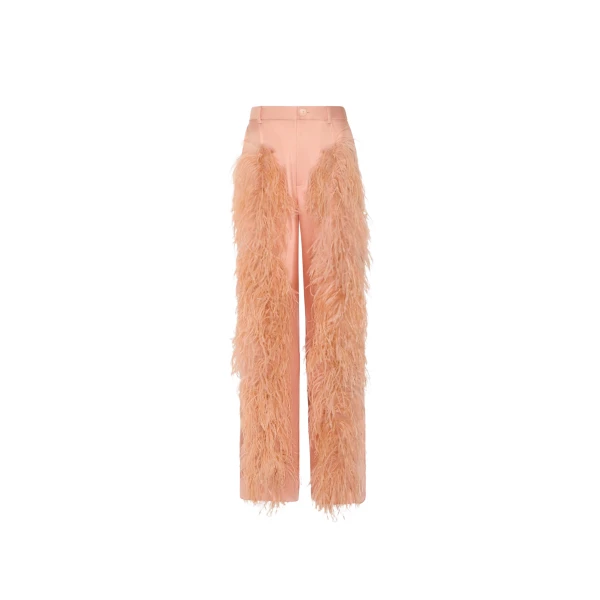 LAPOINTE Silky Twill Relaxed Pleated Pant With Feathers - Pink Pants - New York Luxury Fashion at Coveti
