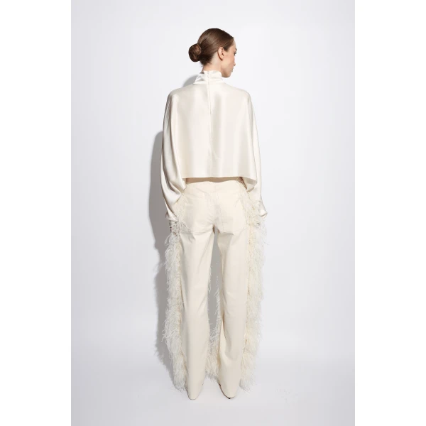 LAPOINTE Stretch Cotton Twill Denim Pant With Feathers - Ivory Pants - New York Luxury Fashion at Coveti