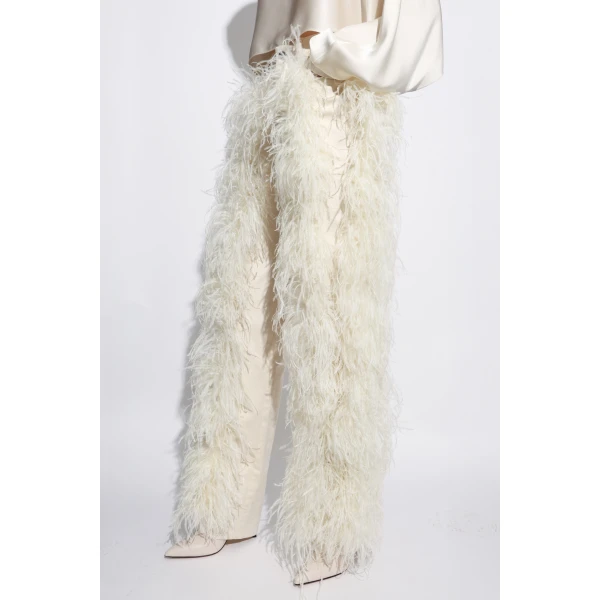 LAPOINTE Stretch Cotton Twill Denim Pant With Feathers - Ivory Pants - New York Luxury Fashion at Coveti