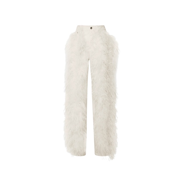 LAPOINTE Stretch Cotton Twill Denim Pant With Feathers - Ivory Pants - New York Luxury Fashion at Coveti