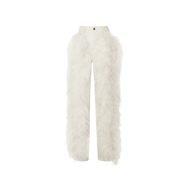 LAPOINTE Stretch Cotton Twill Denim Pant With Feathers - Ivory Pants - New York Luxury Fashion at Coveti