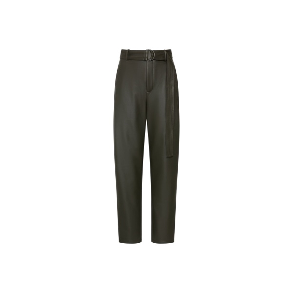 LAPOINTE Stretch Faux Leather Belted Tapered Trouser - Green Pants - New York Luxury Fashion at Coveti