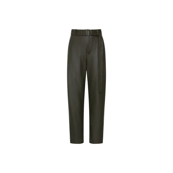 LAPOINTE Stretch Faux Leather Belted Tapered Trouser - Green Pants - New York Luxury Fashion at Coveti