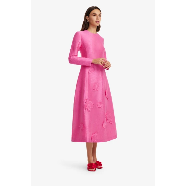 Leo Lin Amira Long Sleeve Petal Midi Dress - Leo Lin Dress - Australian Luxury Fashion - Shop at Coveti
